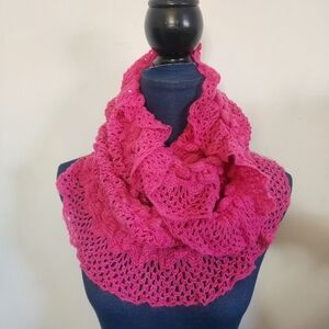 Fuschia Pink Ruffle Knit Scarf